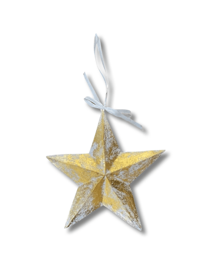 Gold Wooden Handcarved Star Christmas Ornament