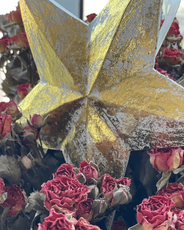 Gold Wooden Handcarved Star Christmas Ornament