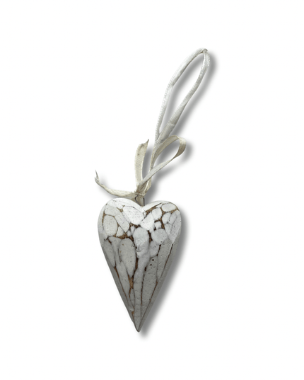 White Wood Carved Heart Christmas Tree Ornament