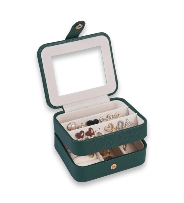 Casa Duniya Two-Tier Leather Jewelry Box Green Double Layer Leather Jewelry Boxes