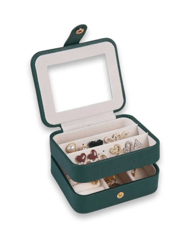 Green PU Leather Travel Jewelry Box