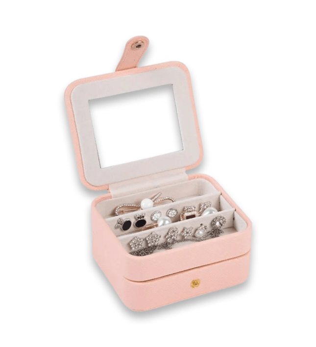 Casa Duniya Two-Tier Leather Jewelry Box Pink Double Layer Leather Jewelry Boxes