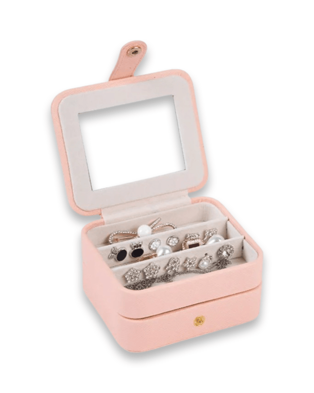 Pink PU Leather Travel Jewelry Box