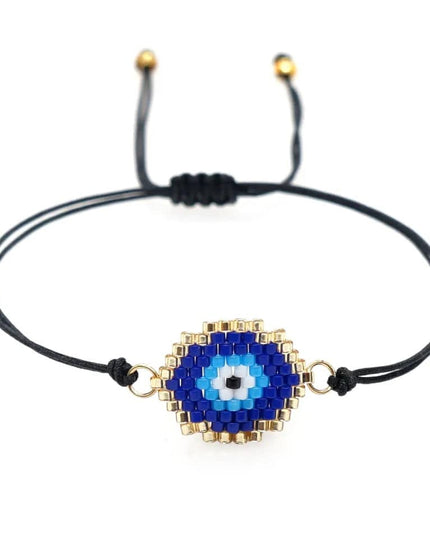 Black Beaded Bracelet with Blue Evil Eye