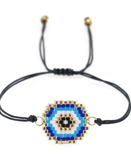 Black Beaded Bracelet with Blue and White Evil Eye