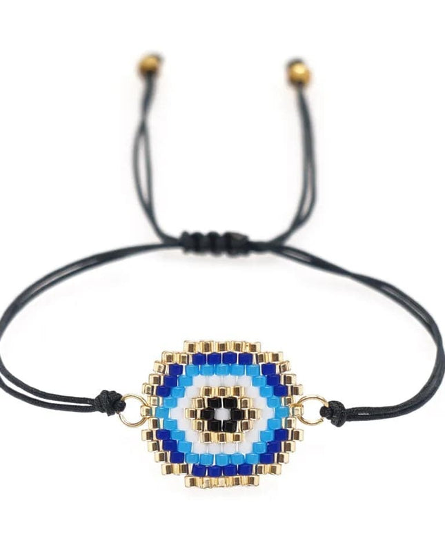 Black Beaded Bracelet with Blue and White Evil Eye