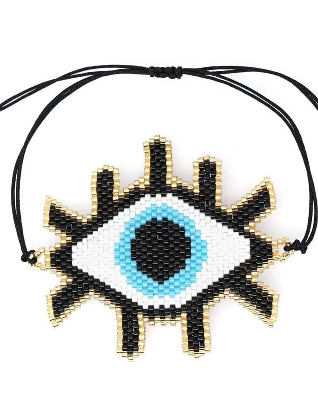 Black Beaded Bracelet with Evil Eye