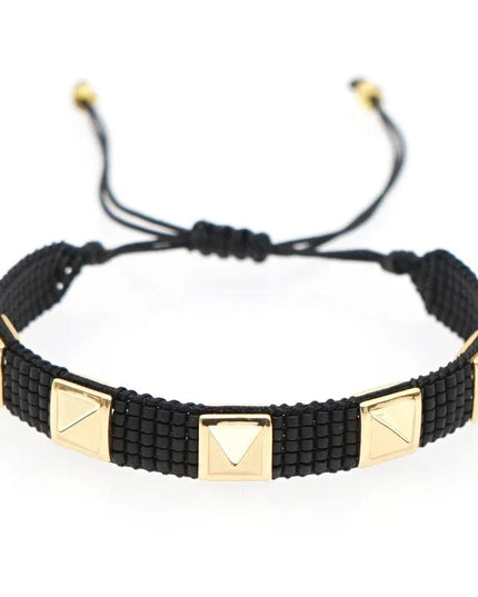 Black Beaded Bracelet with Gold Studs