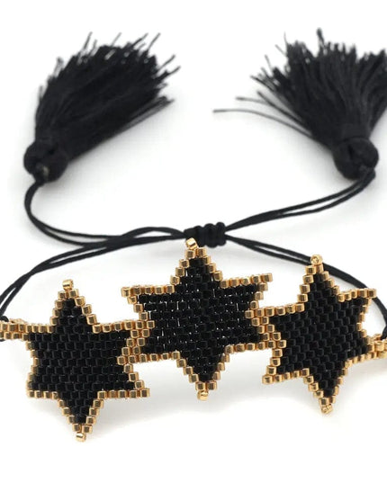 Black Beaded Bracelet with Black Hearts