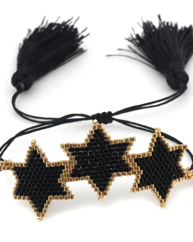 Black Beaded Bracelet with Black Hearts