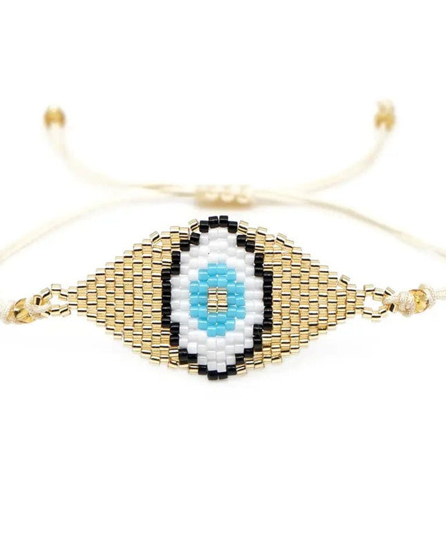 Gold Beaded Bracelet with Gold Evil Eye
