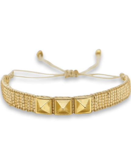 Gold Beaded Bracelet with Gold Studs