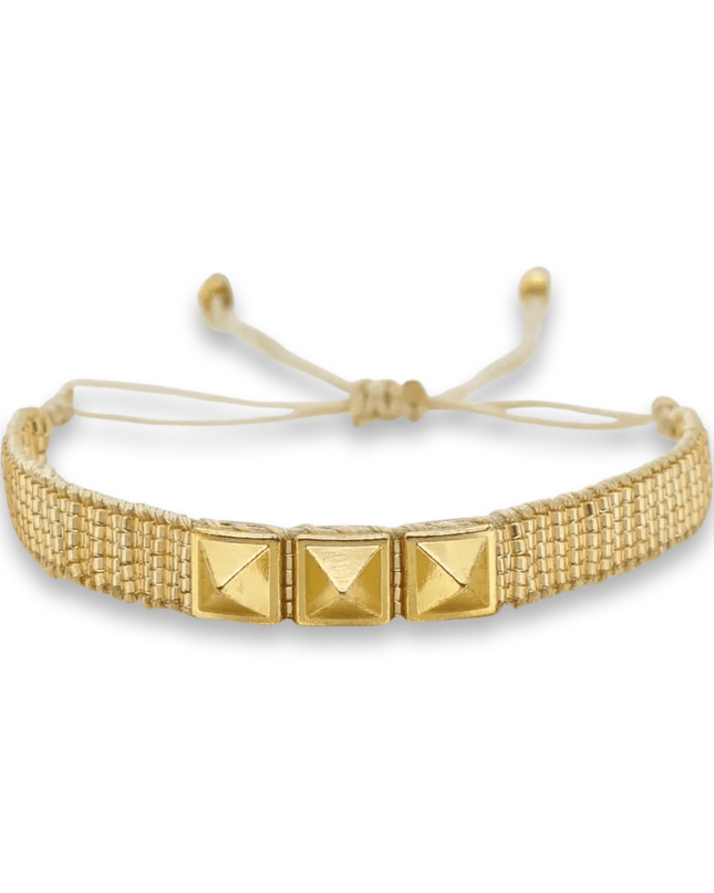 Gold Beaded Bracelet with Gold Studs