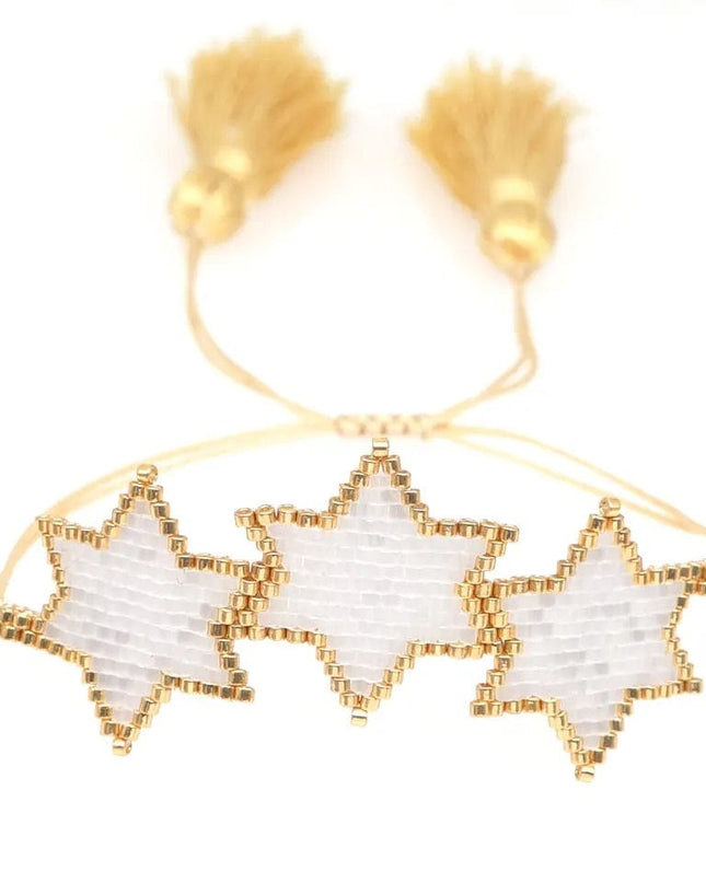 Gold Beaded Bracelet with White Hearts