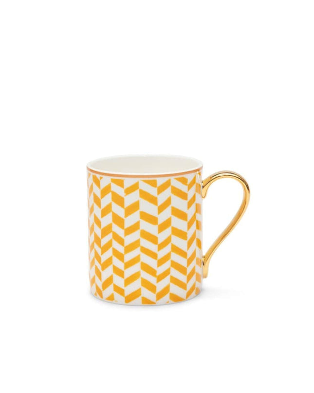 Margarita Yellow White Porcelain Mug Gold Handle