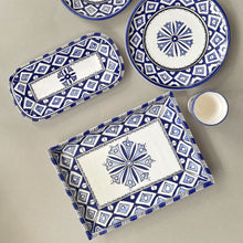 Load image into Gallery viewer, Handpainted Ceramic Blue White Geometric Dinner Plate Set
