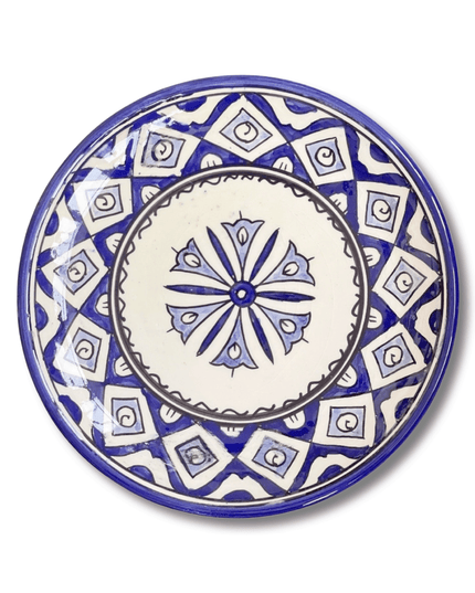 Handpainted Ceramic Blue White Geometric Appetizer Plate