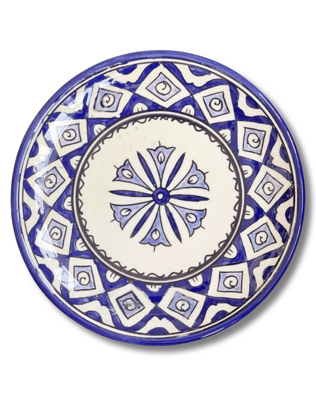 Handpainted Ceramic Blue White Geometric Appetizer Plate