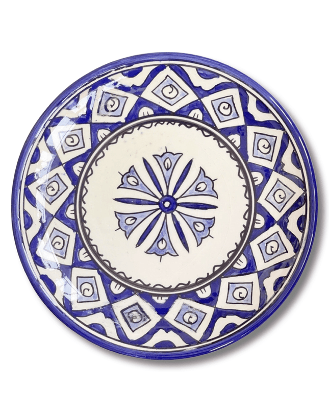 Handpainted Ceramic Blue White Geometric Appetizer Plate