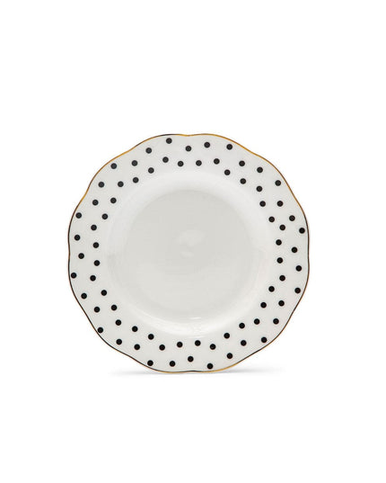 Bone China White Black Polka-Dot Dessert Plate Gold Border