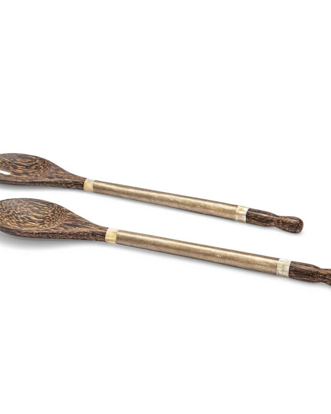 Daloni Large Palm Wood Silver Capiz Shell Salad Servers