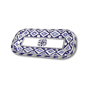 Handpainted Ceramic Blue White Geometric Serving Platter