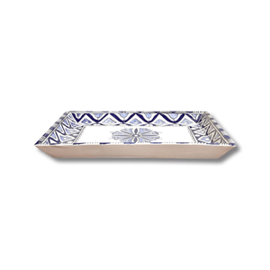 Handpainted Ceramic Blue White Geometric Serving Platter