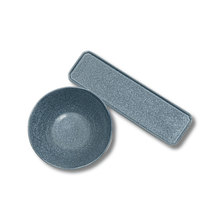 Load image into Gallery viewer, Stone Finish Blue Rectangular Plate and Bowl
