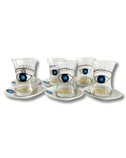 Hand-Painted Evil Eye Teacup Set of 6