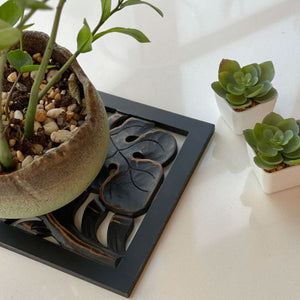 Black Carved Wood Trivet Hot Plate