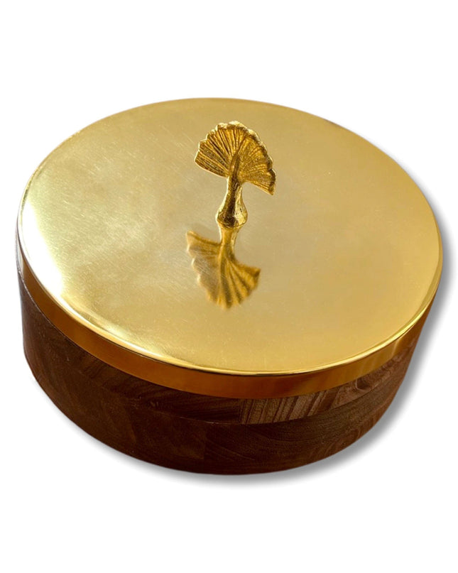 Wooden Chapati Box with Gold Peacock Lid