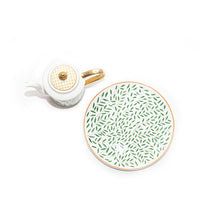 Load image into Gallery viewer, Bone China Green White Leaf Teapot with Gold Handle Dessert Plate
